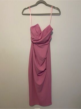 Here Comes The Sun Pink Ruched Draped Midi Dress